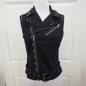 Hot Topic Punk Goth Tripp Royal Bones Black Silver Studded Vest Zip Top S